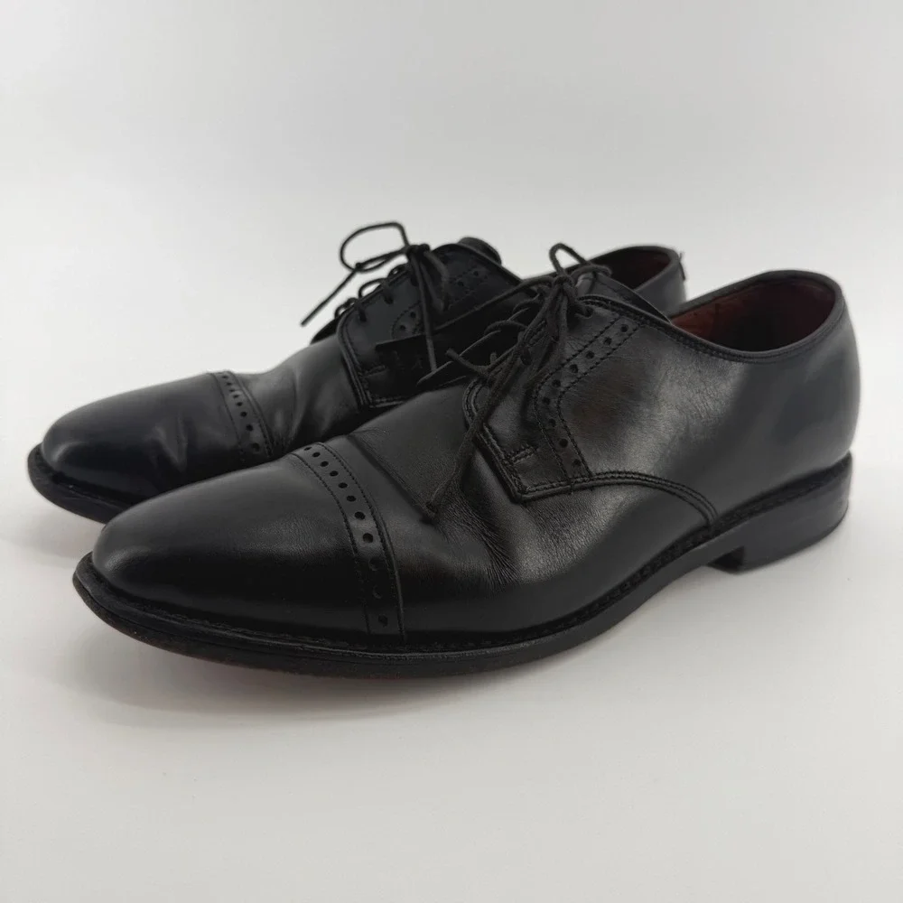 Allen Edmonds Clifton Mens 8 D Black Leather Cap Toe Brogue Blucher Oxfords 3308